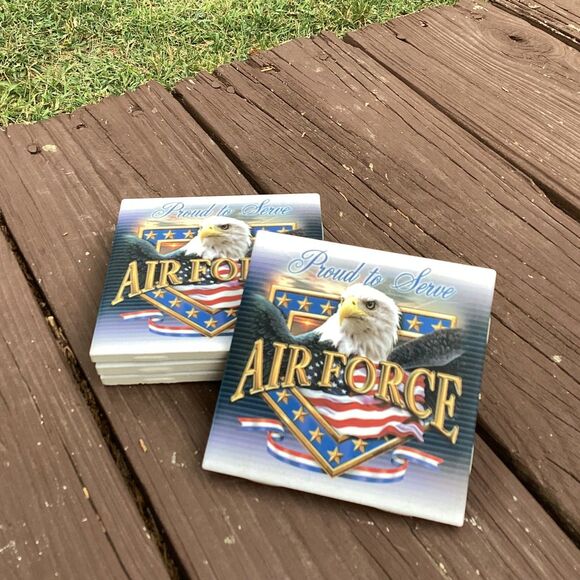 Air Force Proud To Serve Eagle Drink Coasters (4) Military Theme Decor - Picture 2 of 3